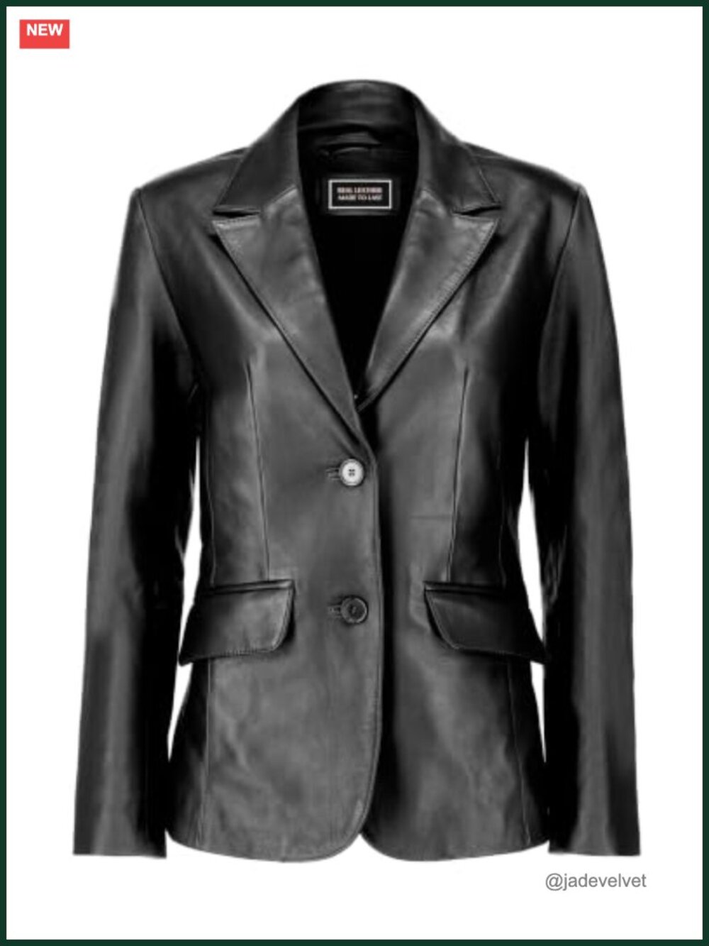 Real Lambskin Leather Blazer Jacket Women Notch Lapel 2-Button Coat
